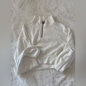 white half zip up cropped sweatshirt